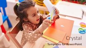  Presentation with paper cutting - Presentation theme enhanced with adorable-hispanic-girl-student-smiling background and a  colored foreground