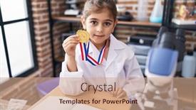  Presentation with medal - Slides with adorable-hispanic-girl-student-smiling background and a coral colored foreground
