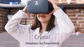  Presentation with virtual laboratory - Presentation theme featuring adorable-hispanic-girl-student-using background and a light gray colored foreground