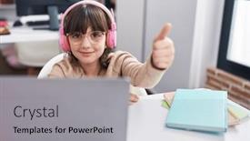  Presentation with student - Slide set featuring adorable-hispanic-girl-student-using background and a  colored foreground