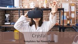  Presentation with virtual laboratory - PPT theme consisting of adorable-hispanic-girl-student-using background and a violet colored foreground