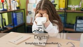  Presentation with microscope - PPT theme enhanced with adorable-hispanic-girl-student-using background and a soft green colored foreground