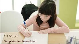  Presentation with student writing - Theme consisting of adorable-hispanic-girl-student-writing background and a soft green colored foreground