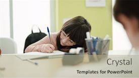  Presentation with student writing - Theme featuring adorable-hispanic-girl-student-writing background and a mint green colored foreground