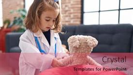  Presentation with aid - Presentation theme enhanced with adorable-hispanic-girl-wearing-doctor background and a coral colored foreground
