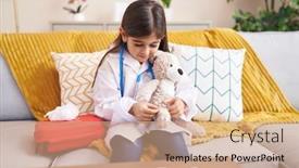  Presentation with bandaging - PPT layouts enhanced with adorable-hispanic-girl-wearing-doctor background and a coral colored foreground