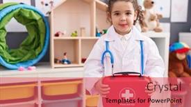 Presentation with first aid kit - Slide set featuring adorable-hispanic-girl-wearing-doctor background and a  colored foreground