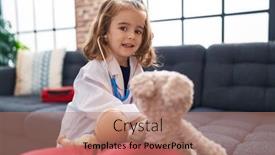  Presentation with baby doctor - PPT layouts featuring adorable-hispanic-girl-wearing-doctor background and a coral colored foreground