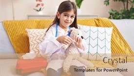  Presentation with bandaging - Theme having adorable-hispanic-girl-wearing-doctor background and a coral colored foreground