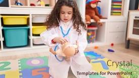 Presentation with baby doctor - Presentation theme enhanced with adorable-hispanic-girl-wearing-doctor background and a lemonade colored foreground