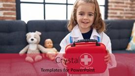  Presentation with first aid kit - Presentation theme with adorable-hispanic-girl-wearing-doctor background and a red colored foreground