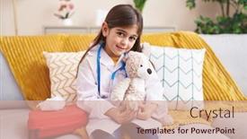  Presentation with bandaging - Slide set consisting of adorable-hispanic-girl-wearing-doctor background and a coral colored foreground