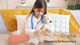  Presentation with bandaging - Theme featuring adorable-hispanic-girl-wearing-doctor background and a coral colored foreground