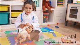  Presentation with bandaging - PPT theme having adorable-hispanic-girl-wearing-doctor background and a coral colored foreground