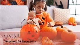  Presentation with doll - PPT layouts consisting of adorable-hispanic-girl-wearing-pumpkin background and a red colored foreground