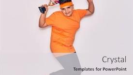  Presentation with trophy - Slide deck having adorable-hispanic-kid-wearing-sportswear background and a light gray colored foreground