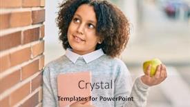  Presentation with green city - PPT theme consisting of adorable-hispanic-student-child-girl background and a coral colored foreground