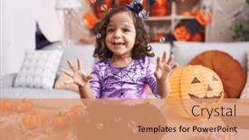  Presentation with foam - PPT layouts with adorable-hispanic-toddler-having-halloween background and a  colored foreground