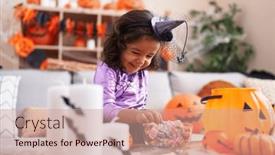  Presentation with sweets - PPT theme featuring adorable-hispanic-toddler-having-halloween background and a coral colored foreground