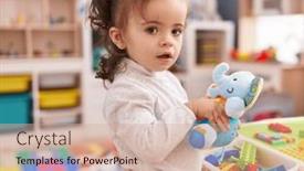  Presentation with elephant - Slide deck with adorable-hispanic-toddler-holding-elephant background and a coral colored foreground