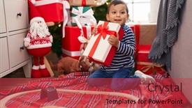  Presentation with christmas tree - Presentation design consisting of adorable-hispanic-toddler-holding-gift background and a  colored foreground