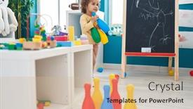  Presentation with bowling - Slide set with adorable-hispanic-toddler-playing-bowling background and a soft green colored foreground