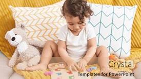  Presentation with maths - Slide deck featuring adorable-hispanic-toddler-playing-maths background and a coral colored foreground