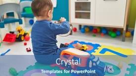  Presentation with tambourine - Presentation theme featuring adorable-hispanic-toddler-playing-tambourine background and a ocean colored foreground