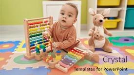  Presentation with xylophone - PPT theme with adorable-hispanic-toddler-playing-xylophone background and a coral colored foreground