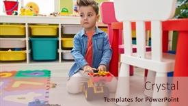  Presentation with tractor - Presentation theme featuring adorable-hispanic-toddler-playing background and a coral colored foreground