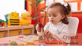  Presentation with kindergarten - Presentation theme enhanced with adorable-hispanic-toddler-playing background and a coral colored foreground