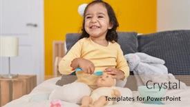  Presentation with doll - Slides consisting of adorable-hispanic-toddler-playing background and a coral colored foreground