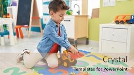  Presentation with tractor - Presentation theme enhanced with adorable-hispanic-toddler-playing background and a coral colored foreground