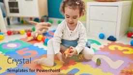  Presentation with kindergarten - Presentation theme consisting of adorable-hispanic-toddler-playing background and a coral colored foreground