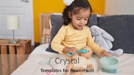  Presentation with baby sitting - Presentation having adorable-hispanic-toddler-playing background and a coral colored foreground