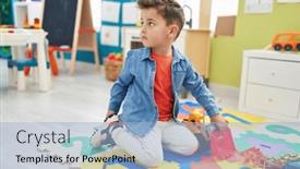  Presentation with tractor - Presentation enhanced with adorable-hispanic-toddler-playing background and a light blue colored foreground