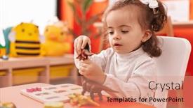  Presentation with kindergarten - PPT theme enhanced with adorable-hispanic-toddler-playing background and a coral colored foreground