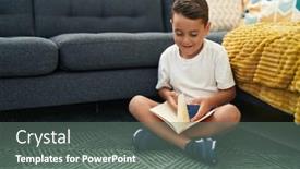  Presentation with child girl reading a book - Presentation with adorable-hispanic-toddler-reading-book background and a  colored foreground