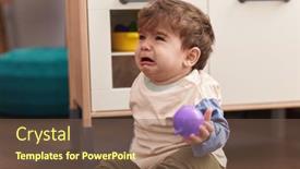  Presentation with crying - PPT theme featuring adorable-hispanic-toddler-sitting background and a violet colored foreground