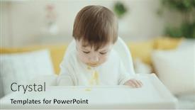  Presentation with toddler eating - PPT layouts enhanced with adorable-hispanic-toddler-sitting background and a soft green colored foreground