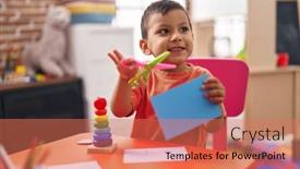  Presentation with paper cutting - Presentation theme having adorable-hispanic-toddler-student-smiling background and a  colored foreground