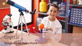  Presentation with telescope - PPT layouts having adorable-hispanic-toddler-student-smiling background and a coral colored foreground