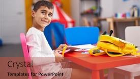  Presentation with paper cutting - PPT layouts with adorable-hispanic-toddler-student-smiling background and a  colored foreground
