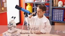  Presentation with telescope - Slides enhanced with adorable-hispanic-toddler-student-using background and a coral colored foreground