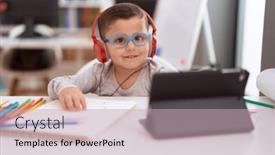  Presentation with student - Theme consisting of adorable-hispanic-toddler-student-using background and a soft green colored foreground