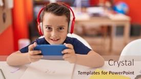  Presentation with student - PPT theme featuring adorable-hispanic-toddler-student-using background and a coral colored foreground