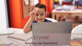  Presentation with student - PPT theme with adorable-hispanic-toddler-student-using background and a coral colored foreground