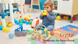  Presentation with duck - Presentation theme featuring adorable-hispanic-toddler-sucking-duck background and a coral colored foreground