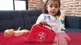  Presentation with first aid kit - PPT theme enhanced with adorable-hispanic-toddler-wearing-doctor background and a red colored foreground