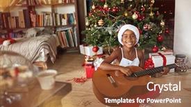  Presentation with christmas girl - Amazing PPT layouts having adorable kid girl playing guitar backdrop and a  colored foreground